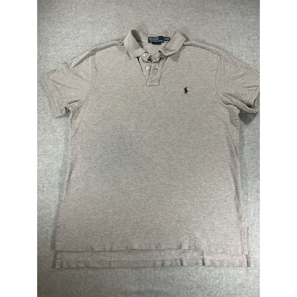 Polo Ralph Lauren Mens XL Gray Custom Fit Short Sleeve Pique Polo Pony Logo 2972